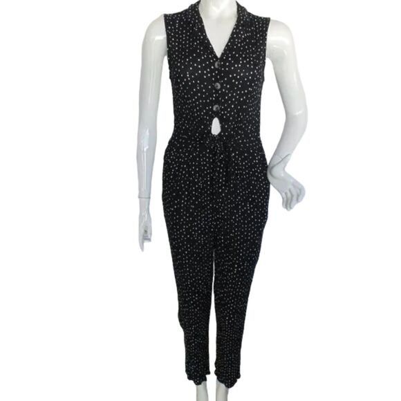 PATRONS OF PEACE Jumpsuit, S, Black Krinkle, White polka dots, Sleeveless, Tie - Picture 1 of 14